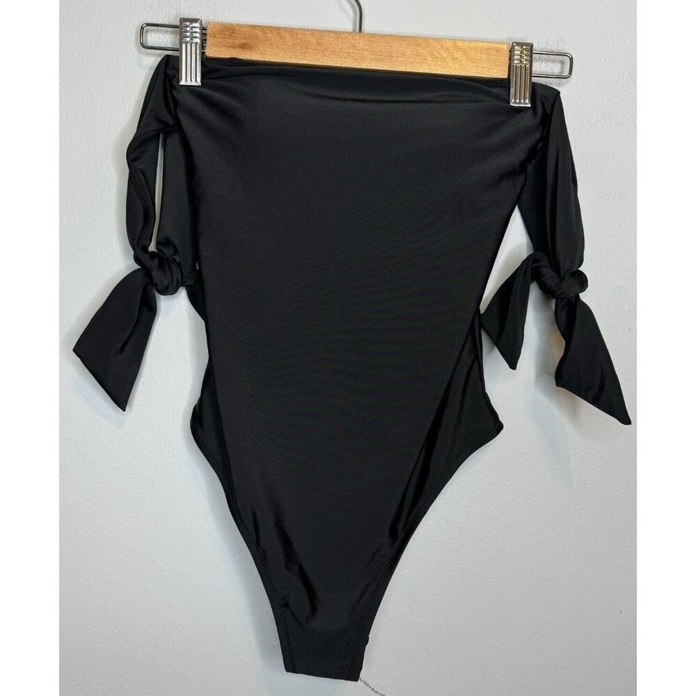 Aerie One Piece Swimsuit XS Black Tie Off Shoulder Beach Pool Bathing Suit